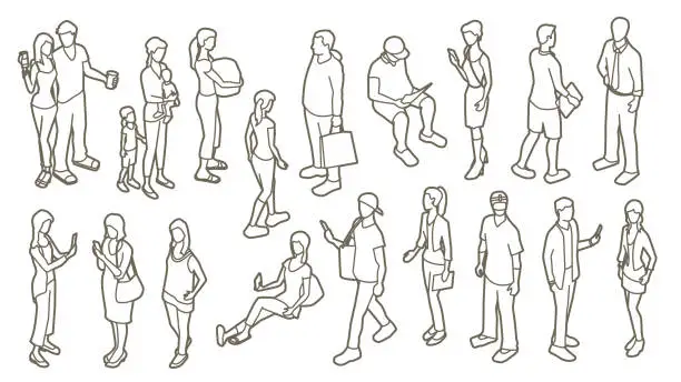 Vector illustration of Isometric people outlines
