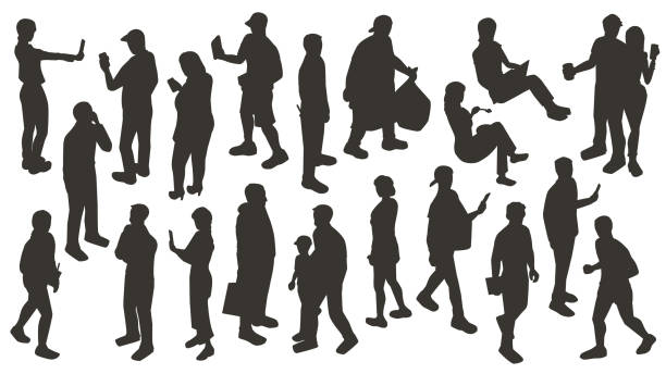 isometrische personensilhouetten - eating silhouette men people stock-grafiken, -clipart, -cartoons und -symbole