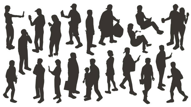 ilustrações de stock, clip art, desenhos animados e ícones de isometric people silhouettes - eating silhouette men people