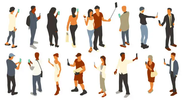 Vector illustration of People using phone cameras