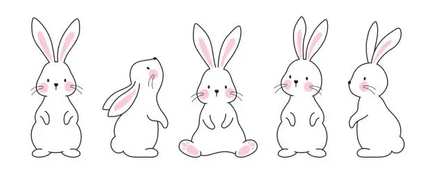 Vector illustration of Cute Minimal Bunny Rabbit Sketch Outline Line Art Vector Illustration