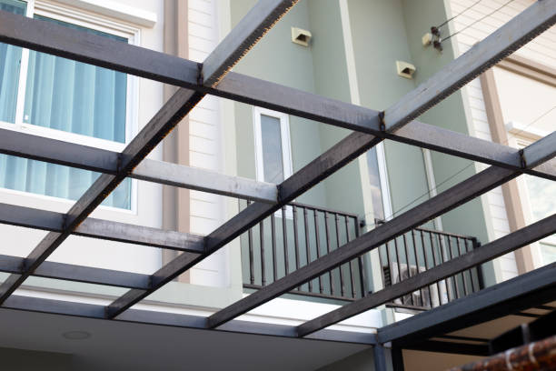 istock Steel roof structure. Build a room addition 1455869092