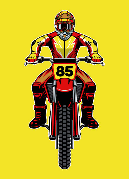 Vector of Motocross Racer Riding the Motorcycle in front view angle
