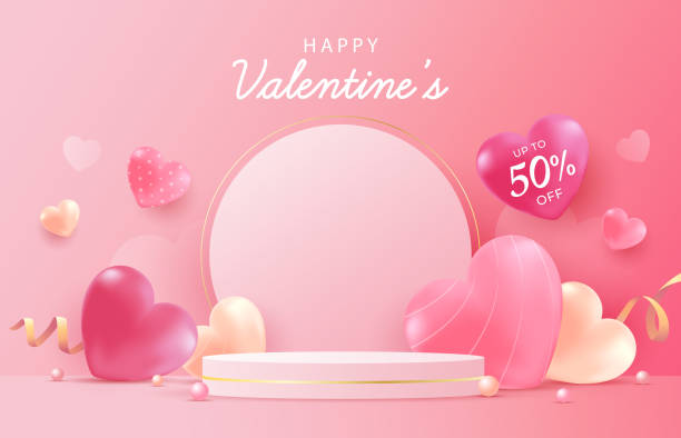 istock Happy Valentine's Day Sale Background with heart, podium on pink background. 1455871434