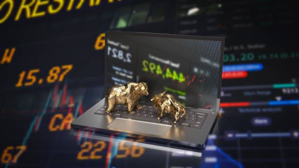 istock The gold bull and bear on notebook for business concept 3d rendering 1455872537
