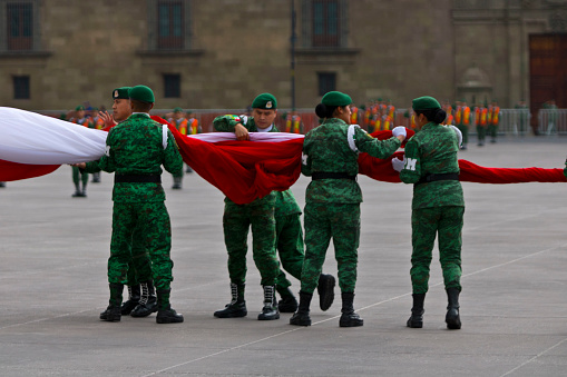 January 11, Mexico City. \n\nMilitary personnel take distance and guard the area in order to be able to run the flag from the flagpole that is located in the capital's Zocalo, there was also a small ceremony.