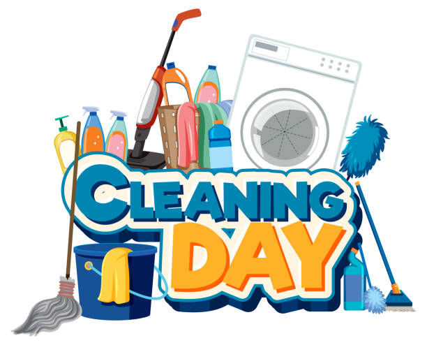 Cleaning day text banner Cleaning day text banner illustration maid stock illustrations