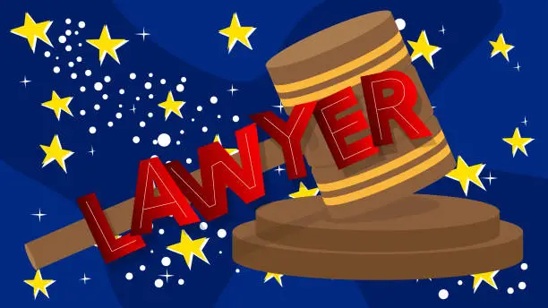 Vector illustration of Lawyer. Word written with Children's font in cartoon style.