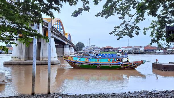 istock The transport ship stopped over the river 1455880439
