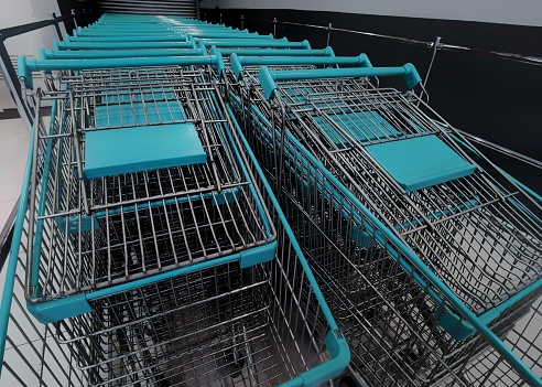 Row of trolley at the supermarket
