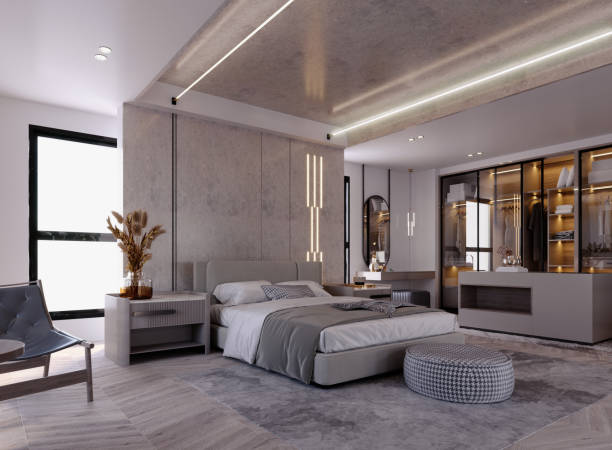istock 3d rendering,3d illustration, Interior Scene and  Mockup,bedroom interior render modern style,wall decoration. 1455880609