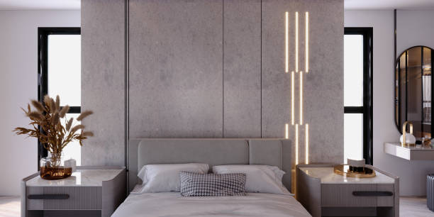 istock 3d rendering,3d illustration, Interior Scene and  Mockup,bedroom interior render modern style,wall decoration. 1455880610