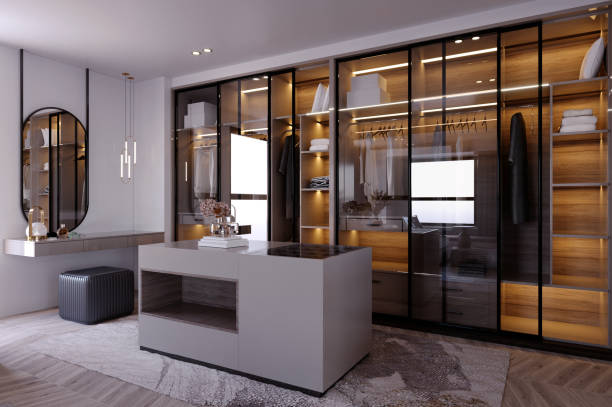 istock 3d rendering,3d illustration, Interior Scene and  Mockup,dressing room and walk in closet render in modern style. 1455880798