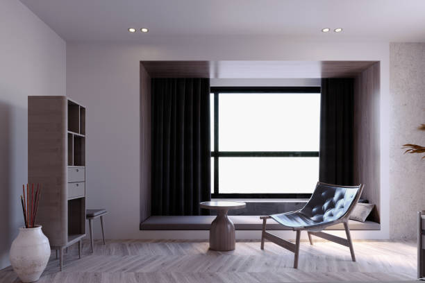 istock 3d rendering,3d illustration, Interior Scene and  Mockup,modern style living room and black leather armchair. 1455881234