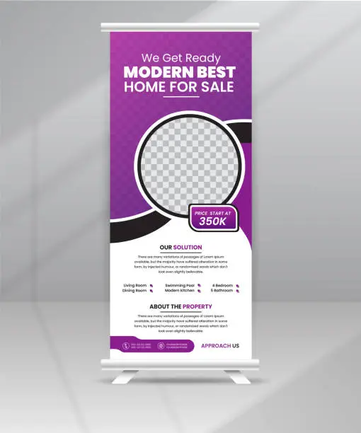 Vector illustration of Modern Dream Home for Sale Real Estate Roll up Banner, Leaflet, Poster Standee template design