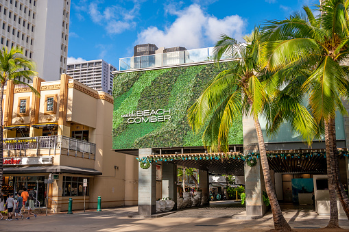 Honolulu, Hawaii - January 1, 2023: exterior of the Waikiki Beach Comber hotel in Waikiki.