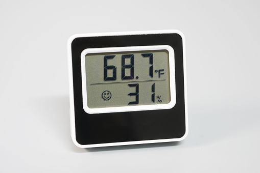 A Small digital thermometer and hygrometer for measuring termperature and humidity.