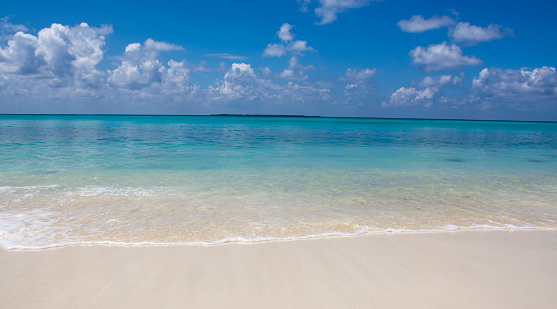 Beautiful beach with white sand, tropical beach view from Maldives