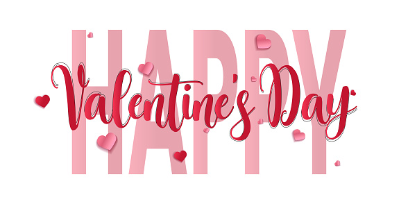 Valentines Day greeting card template with typography text happy valentine`s day and red heart and line on background. Lettering Happy Valentines Day banner. Vector illustration