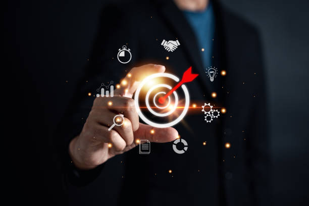 istock Businessman showing business target planning development leadership and customer target group, investment growth and success development, achivement, goal, strategy, finance concept. 1455891955