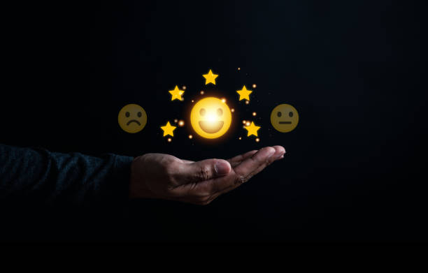 istock Man hand giving five stars to service Quality assurance, Guarantee, Standards, ISO certification and standardization concept. best quality of product and service. 1455891997