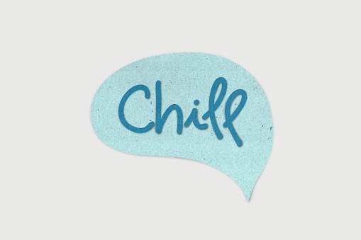 Word Chill in chat box paper cut style background.