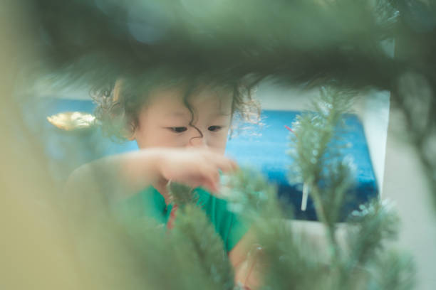 Twins Baby Girl Decorating Xmas Tree