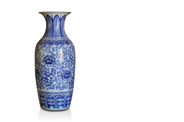 istock beautiful large blue and white ceramic vase on white background, object, decor, retro, gift, fashion, copy space 1455894811