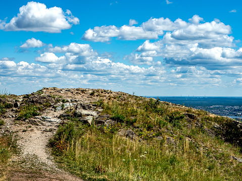 view of the mountainous terrain from a high point in the area of Mount Sugomak near the city of Kyshtym, Ural Mountains
