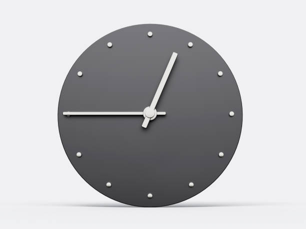 istock Simple clock gray 12:45 o clock quarter to one o clock. Modern Minimal Clock. 3D illustration 1455905781