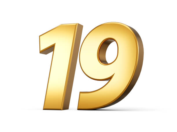 istock Golden metallic Number 19 Nineteen, White background 3d illustration 1455906354