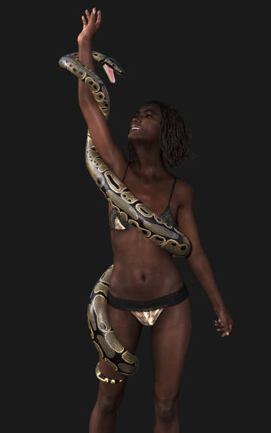 istock 3d Illustration of Beautiful Young Woman with Royal Python Snake 1455907898