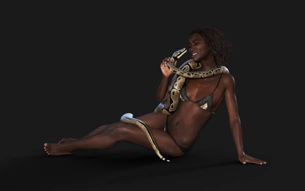 istock 3d Illustration of Beautiful Young Woman with Royal Python Snake 1455907903
