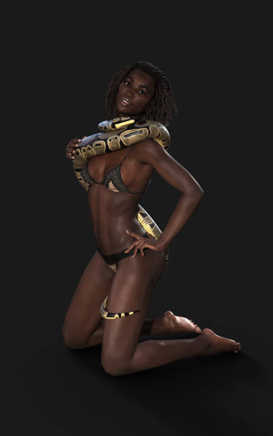 istock 3d Illustration of Beautiful Young Woman with Royal Python Snake 1455907906