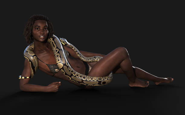 istock 3d Illustration of Beautiful Young Woman with Royal Python Snake 1455907909