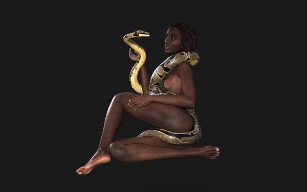 istock 3d Illustration of Beautiful Young Woman with Royal Python Snake 1455907911