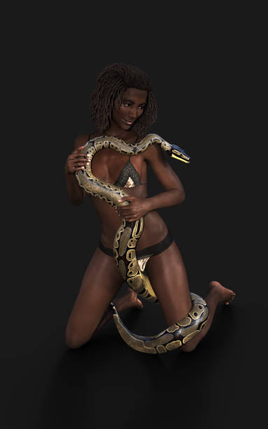 istock 3d Illustration of Beautiful Young Woman with Royal Python Snake 1455907920