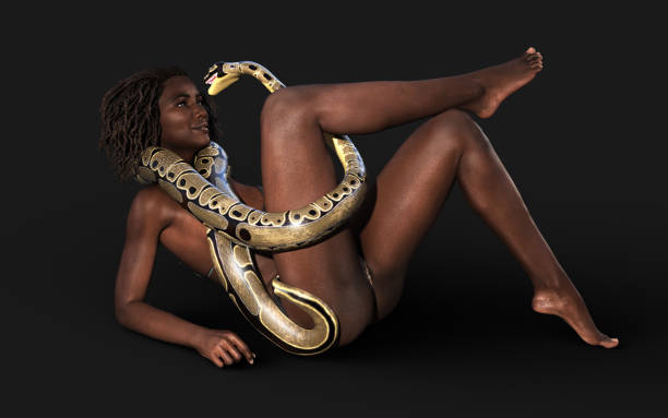 istock 3d Illustration of Beautiful Young Woman with Royal Python Snake 1455907922