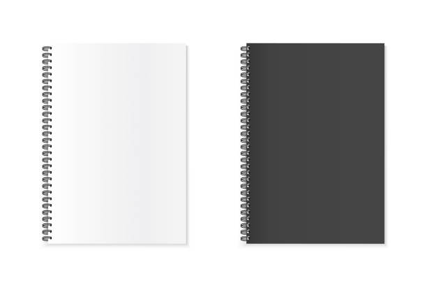 ilustrações, clipart, desenhos animados e ícones de modelos de notebook espiral - vector mock up ilustrações com espaço de cópia isolado em fundo branco - book black isolated on white note pad