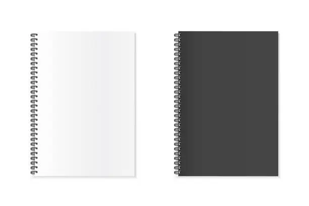 Vector illustration of Spiral Notebook Templates - Vector Mock Up Illustrations With Copy Space Isolated On White Background