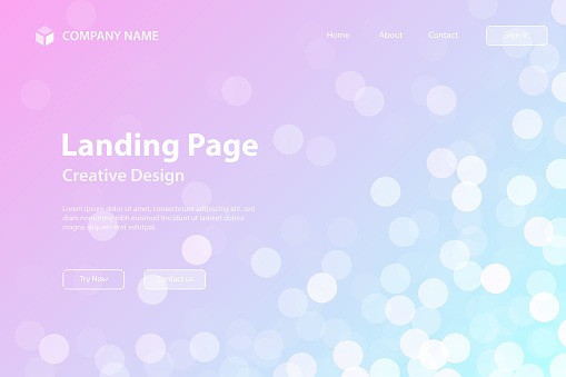 Landing page template for your website. Modern and trendy background. Abstract design with defocused lights and a bokeh effect. Beautiful color gradient. This illustration can be used for your design, with space for your text (colors used: Turquoise, Blue, White, Gray, Purple, Pink). Vector Illustration (EPS file, well layered and grouped), wide format (3:2). Easy to edit, manipulate, resize or colorize. Vector and Jpeg file of different sizes.