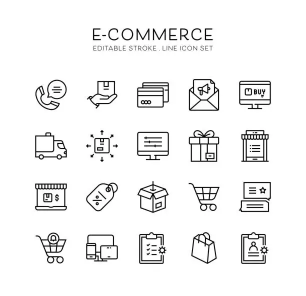 Vector illustration of E-Commerce, Support, Shopping, Delivery, Store Icons