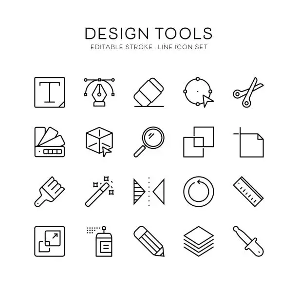 Vector illustration of Design Tools, Layer, Text, Pen Tool, Ruler, Paint Brush Icons