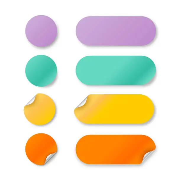 Vector illustration of Set of color round and oval adhesive stickers with folded edges