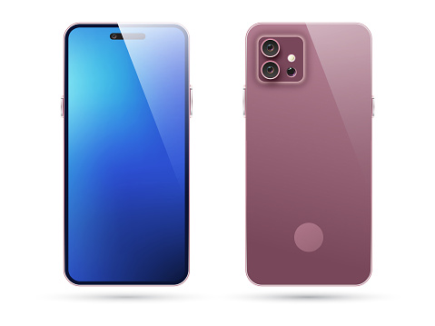 Smartphone. Mobile phone template. Realistic vector illustration can be re-edit and used in any size. Front and back view detailed drawing