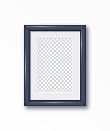 Realistic empty rectangular dark blue frame with passepartout. Easy editable border for your creative project, mock-up sample