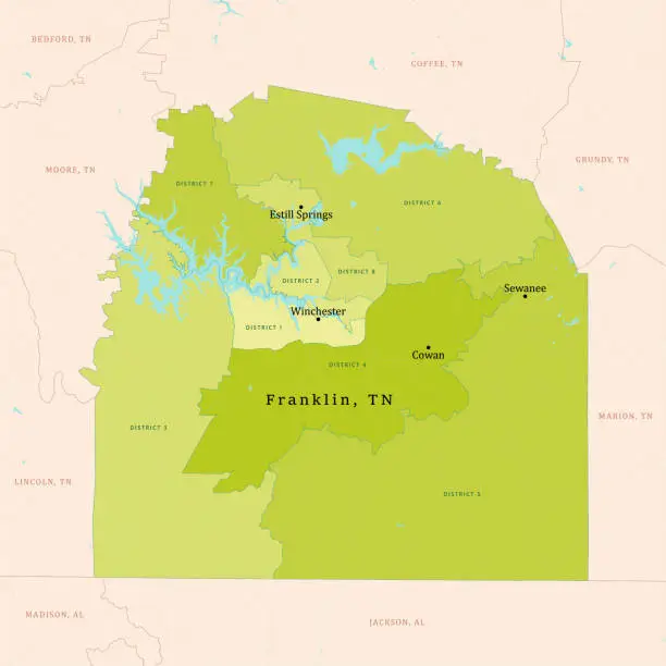 Vector illustration of TN Franklin County Vector Map Green