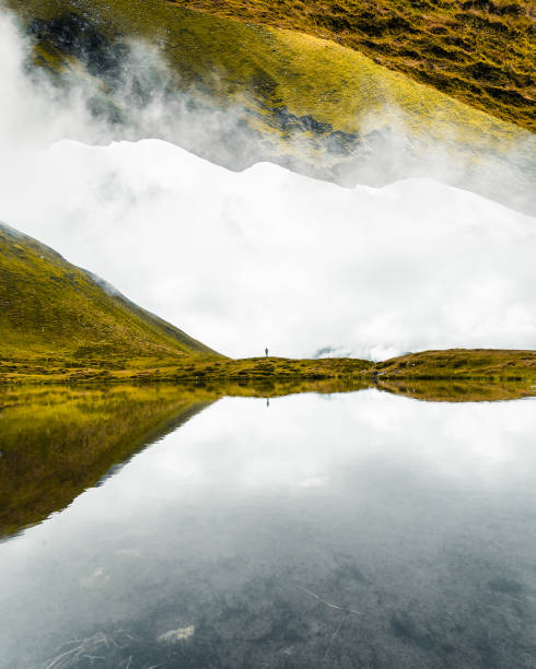 istock Landscape view of a lake and mountains with reverse reflection 1455921689