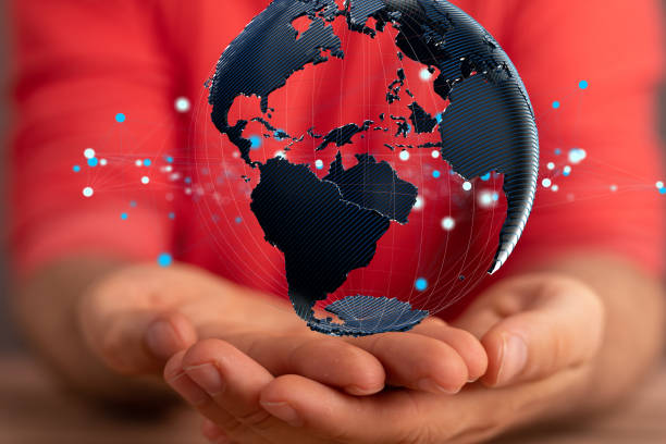 istock 3d rendering of floating globe on human hands-global network concept 1455922427