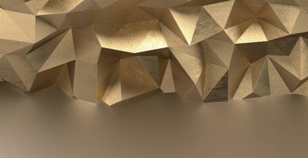 istock 3D rendered golden polygon wallpaper with shiny surfaces and texture of small brown circles 1455922456